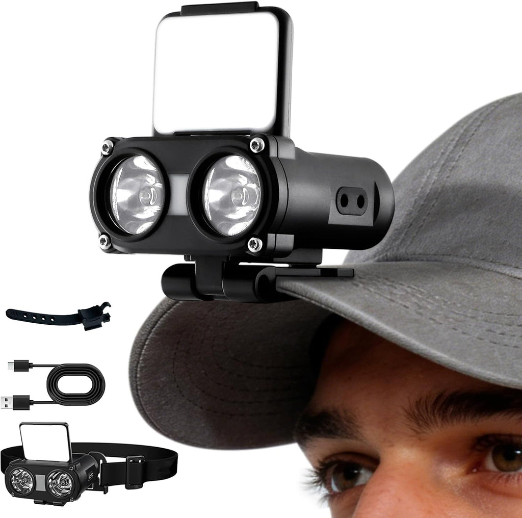 MD9 Cap Light & Headlamp – Rechargeable 800 Lumens LED with COB, Motion Sensor, 5 Modes, Hat Clip & Bike Strap Mount, for Camping, Hiking, Repairs
