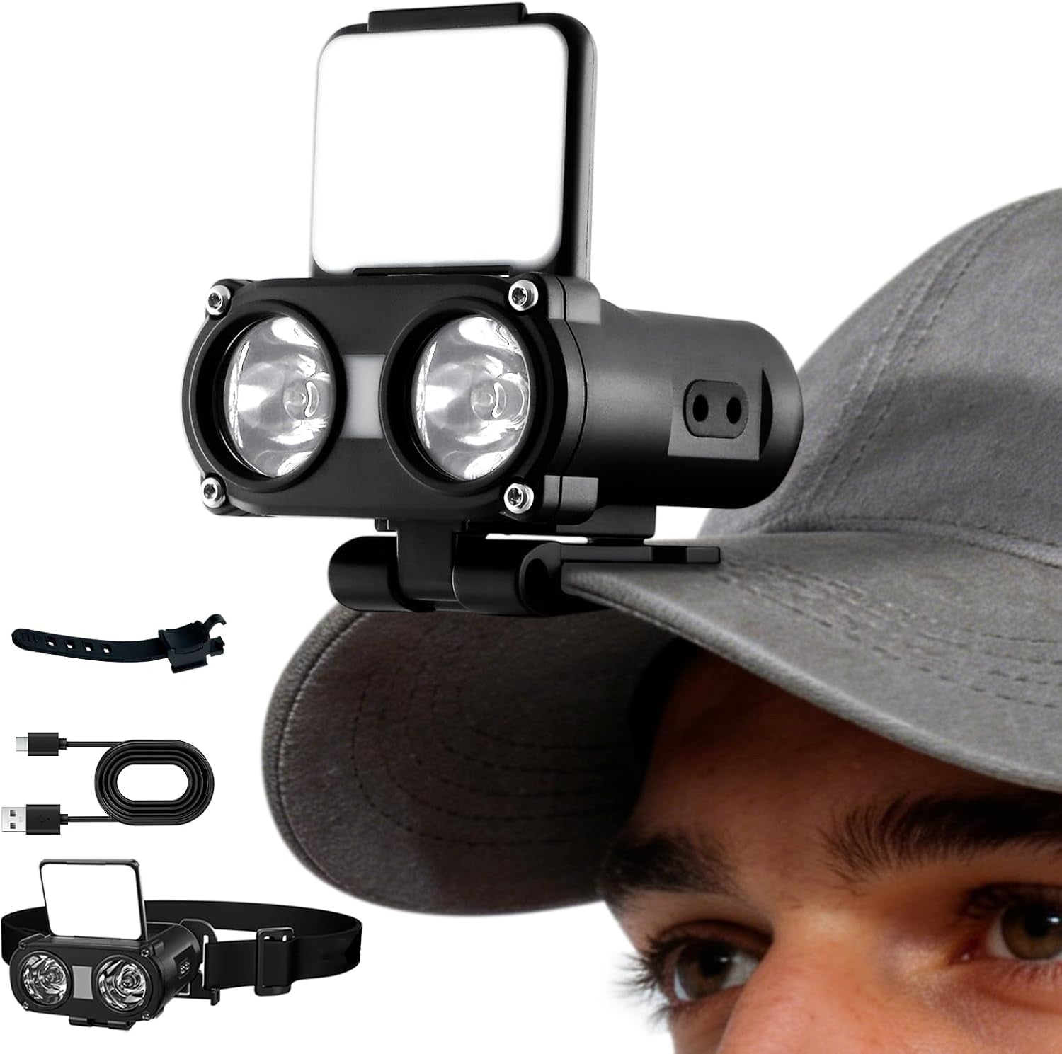 MD9 Cap Light & Headlamp – Rechargeable 800 Lumens LED with COB, Motion Sensor, 5 Modes, Hat Clip & Bike Strap Mount, for Camping, Hiking, Repairs