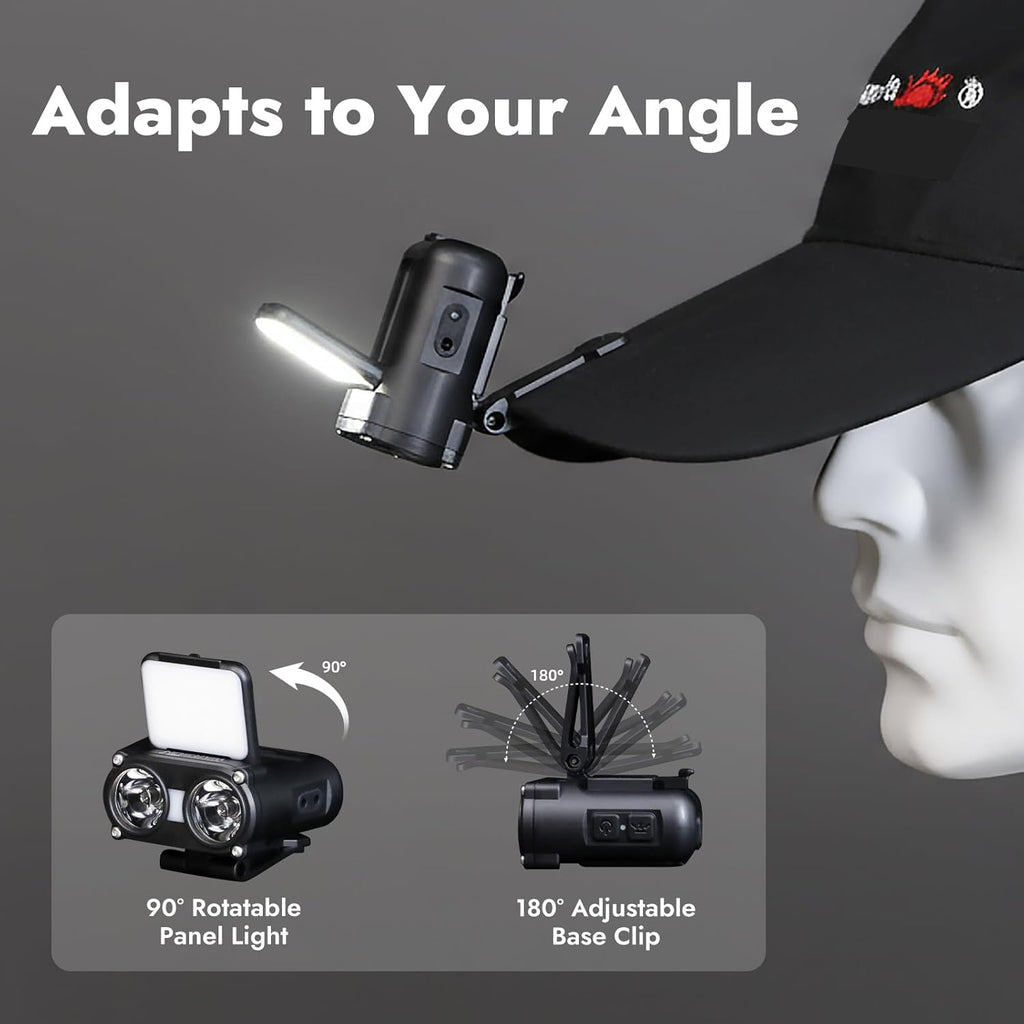 MD9 Cap Light & Headlamp – Rechargeable 800 Lumens LED with COB, Motion Sensor, 5 Modes, Hat Clip & Bike Strap Mount, for Camping, Hiking, Repairs