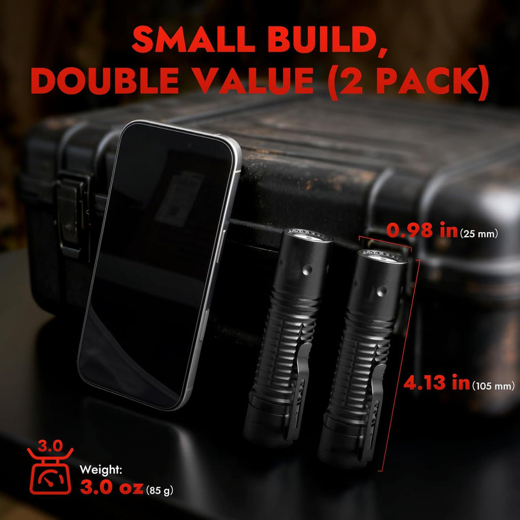 A700 Tactical Flashlight 2 Pack, Rechargeable 700 Lumens LED Flashlight, Tail Switch Design, Aluminum Alloy Body, Water-Resistant Compact Work Flashlight for Maintenance and Emergency Use
