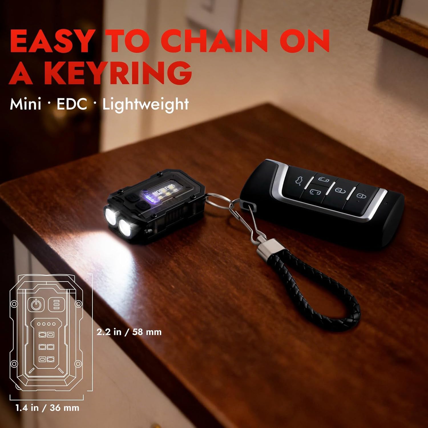 Mini Keychain Flashlight 300 Lumens, 2-Pack – Rechargeable Magnetic EDC Cap Light, Clip-On Pocket Light with COB Wide Beam for Work, Camping, Dog Walking