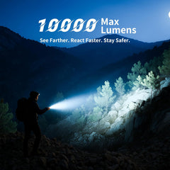 10000 Lumens High-Powered Flashlight – Ultra Bright, Durable Aluminum Body, Rechargeable LED Torch for Outdoor & Emergency Use