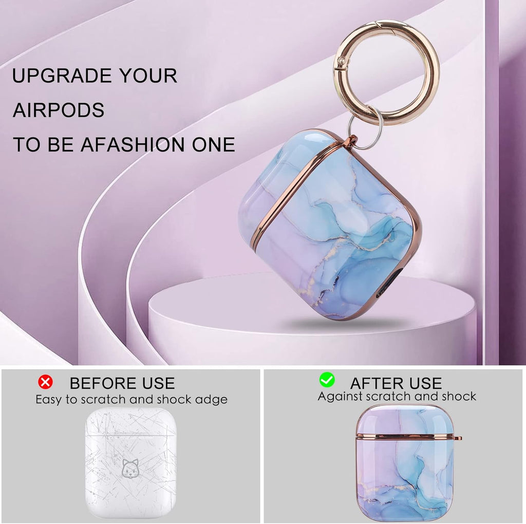 OLEBAND Case Fit for Airpod with Keychain and Cute Skin,Hard iPods 1st 2nd Gen Cover for Women and Girls,Accessory Sets fit for Air pod 2/1 Generation,Watercolor Marble