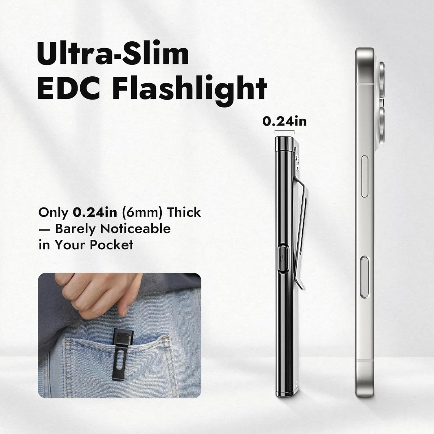 T7 Rechargeable EDC Flashlight, Slim Pocket Flashlight with Clip & Magnetic Base, Portable LED Light for Everyday Carry, Night Walking, Car Repair & Emergency