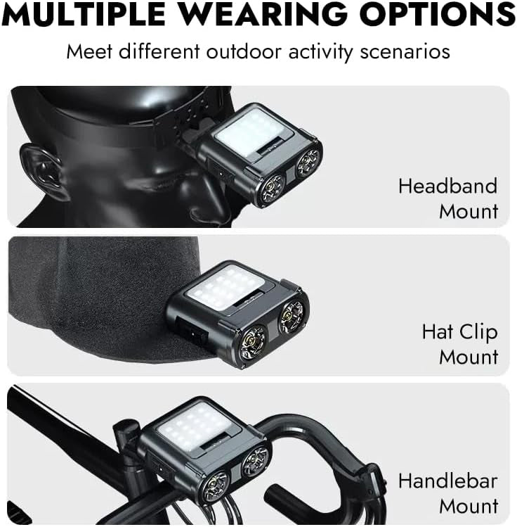 MD9 Cap Light & Headlamp – Rechargeable 800 Lumens LED with COB, Motion Sensor, 5 Modes, Hat Clip & Bike Strap Mount, for Camping, Hiking, Repairs