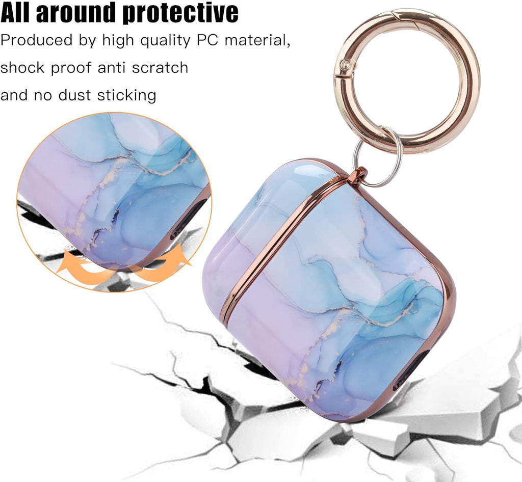 OLEBAND Case Fit for Airpod with Keychain and Cute Skin,Hard iPods 1st 2nd Gen Cover for Women and Girls,Accessory Sets fit for Air pod 2/1 Generation,Watercolor Marble
