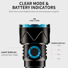 10000 Lumens High-Powered Flashlight – Ultra Bright, Durable Aluminum Body, Rechargeable LED Torch for Outdoor & Emergency Use