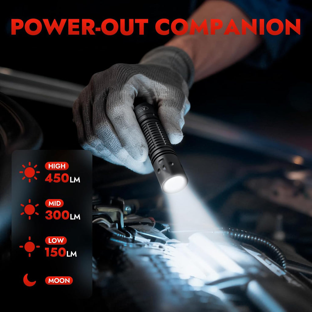 A700 Tactical Flashlight 2 Pack, Rechargeable 700 Lumens LED Flashlight, Tail Switch Design, Aluminum Alloy Body, Water-Resistant Compact Work Flashlight for Maintenance and Emergency Use