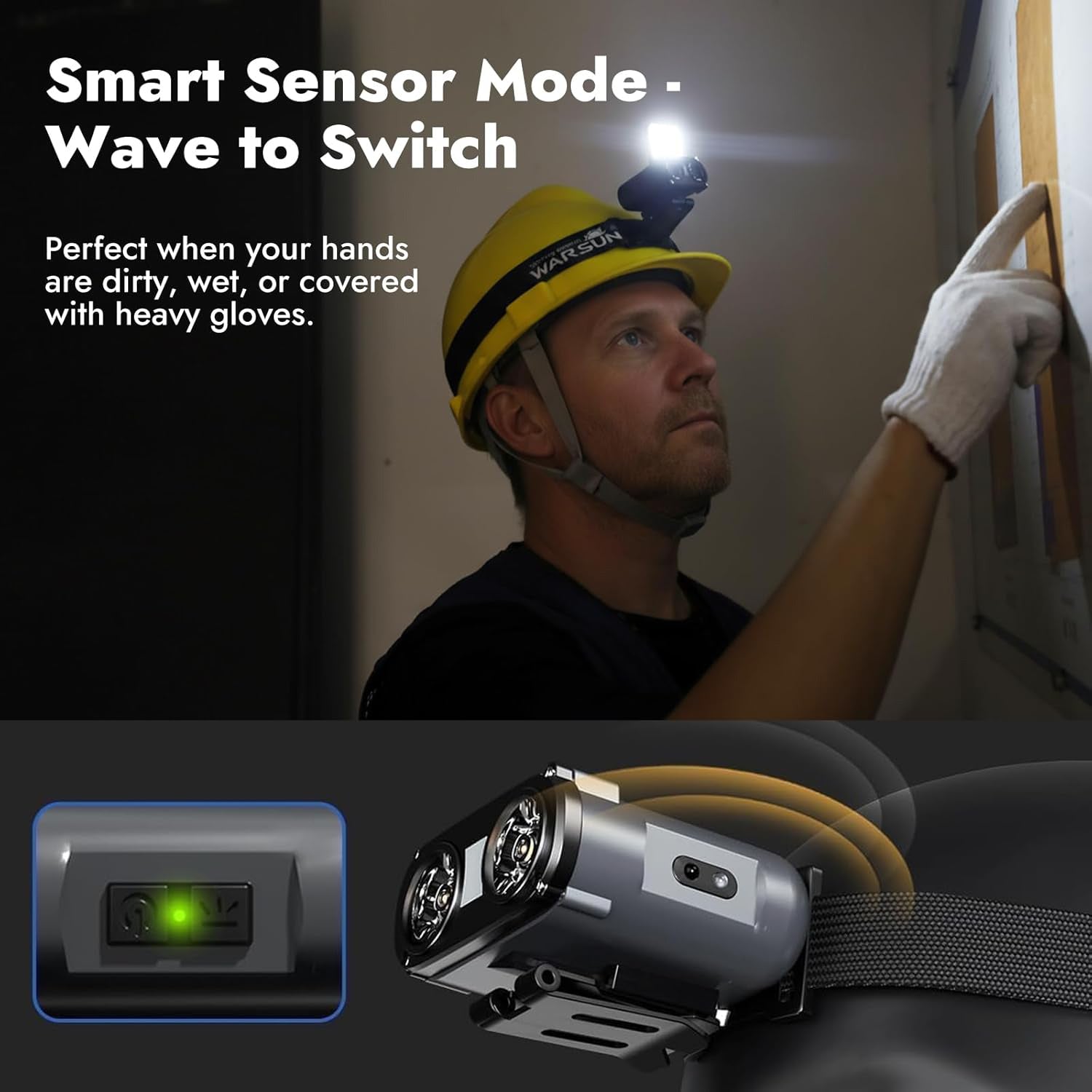 MD9 Cap Light & Headlamp – Rechargeable 800 Lumens LED with COB, Motion Sensor, 5 Modes, Hat Clip & Bike Strap Mount, for Camping, Hiking, Repairs