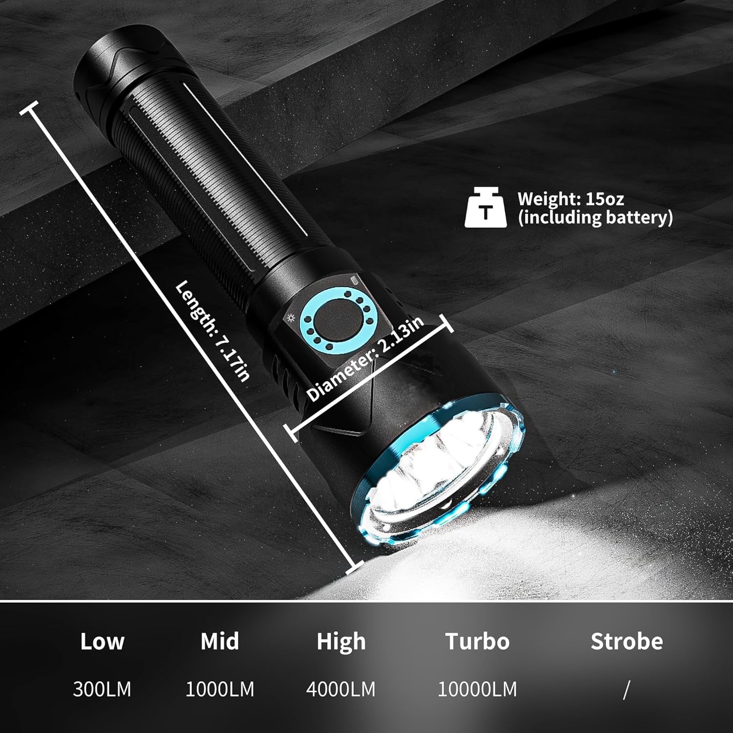 10000 Lumens High-Powered Flashlight – Ultra Bright, Durable Aluminum Body, Rechargeable LED Torch for Outdoor & Emergency Use