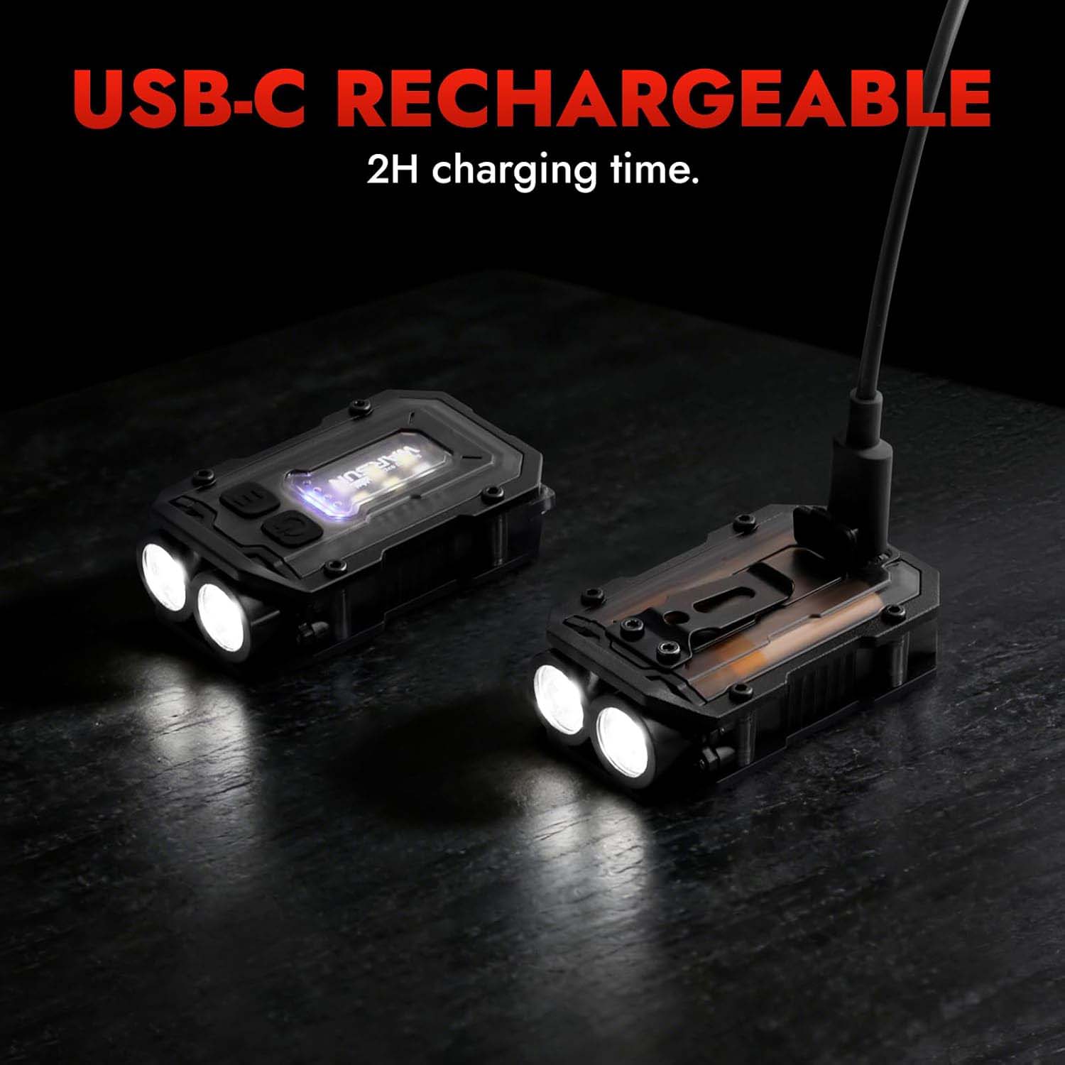 Mini Keychain Flashlight 300 Lumens, 2-Pack – Rechargeable Magnetic EDC Cap Light, Clip-On Pocket Light with COB Wide Beam for Work, Camping, Dog Walking