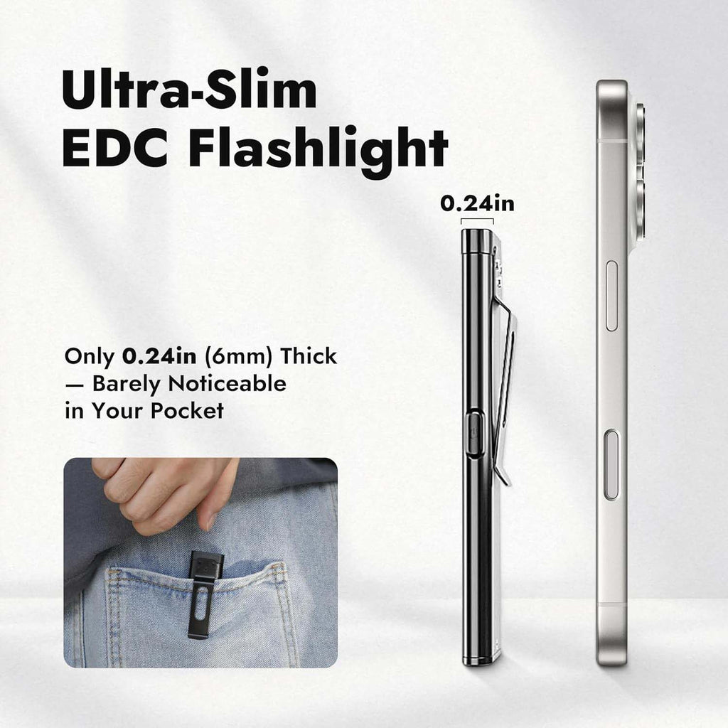 T7 Rechargeable EDC Flashlight, Slim Pocket Flashlight with Clip & Magnetic Base, Portable LED Light for Everyday Carry, Night Walking, Car Repair & Emergency